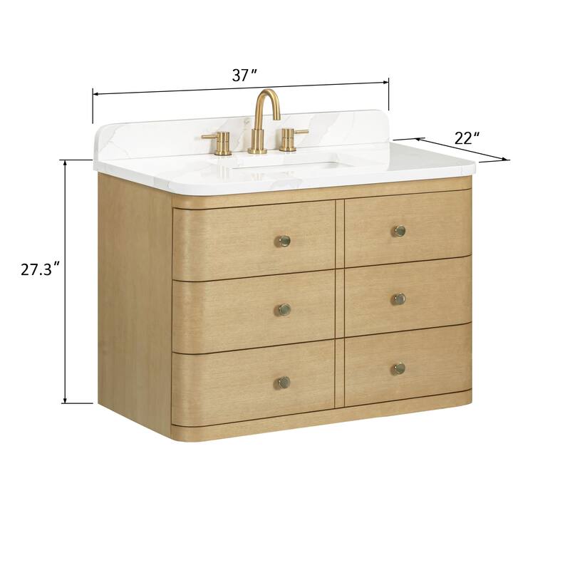 Serena Bathroom Vanity in Light Oak with Calacatta Quartz Top