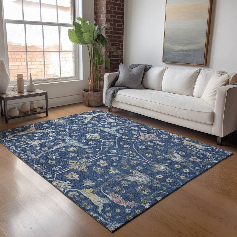 Machine Washable Indoor/ Outdoor Traditional Classic Chantille Rug