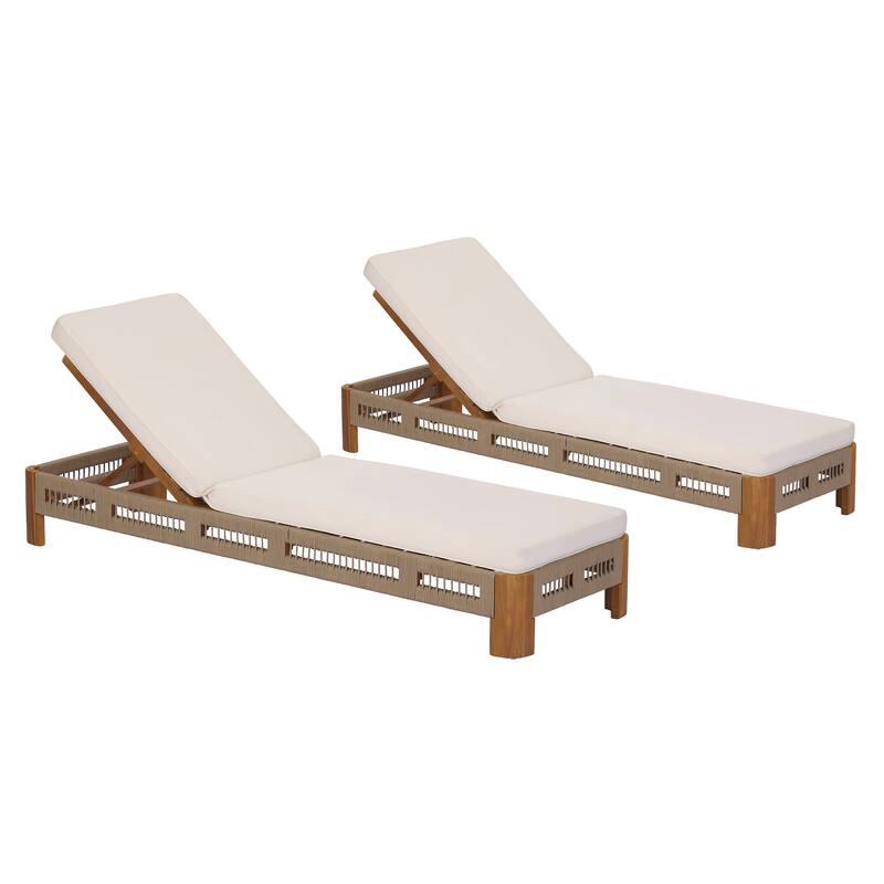 Christopher Knight Home - Ellery Acacia Wood Outdoor Adjustable Chaise Lounge with Cushion & Handwoven Rope Accents