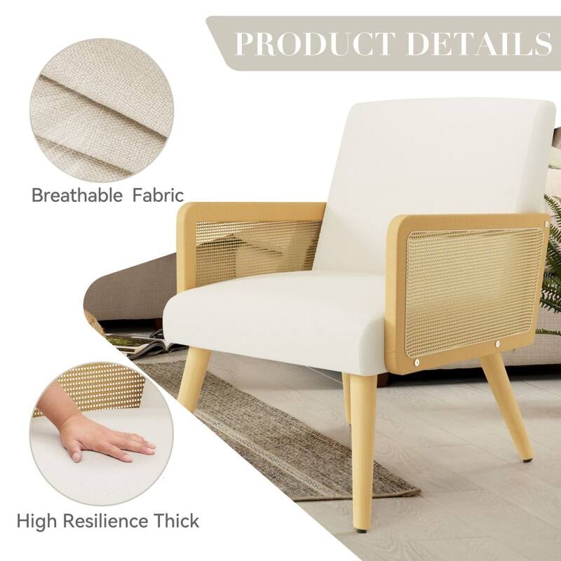 Fabric Accent Armchair with Solid Wood Legs