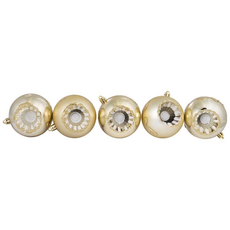 5ct Gold Retro Reflector Shatterproof Christmas Ball Ornaments 3.25"