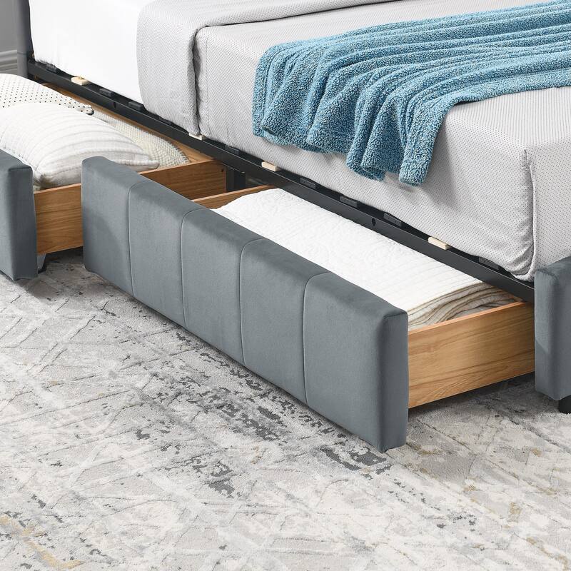 Mid-Century Full Size Storage Bed Frame, Velvet Upholstered Daybed with Armrest and Backrest