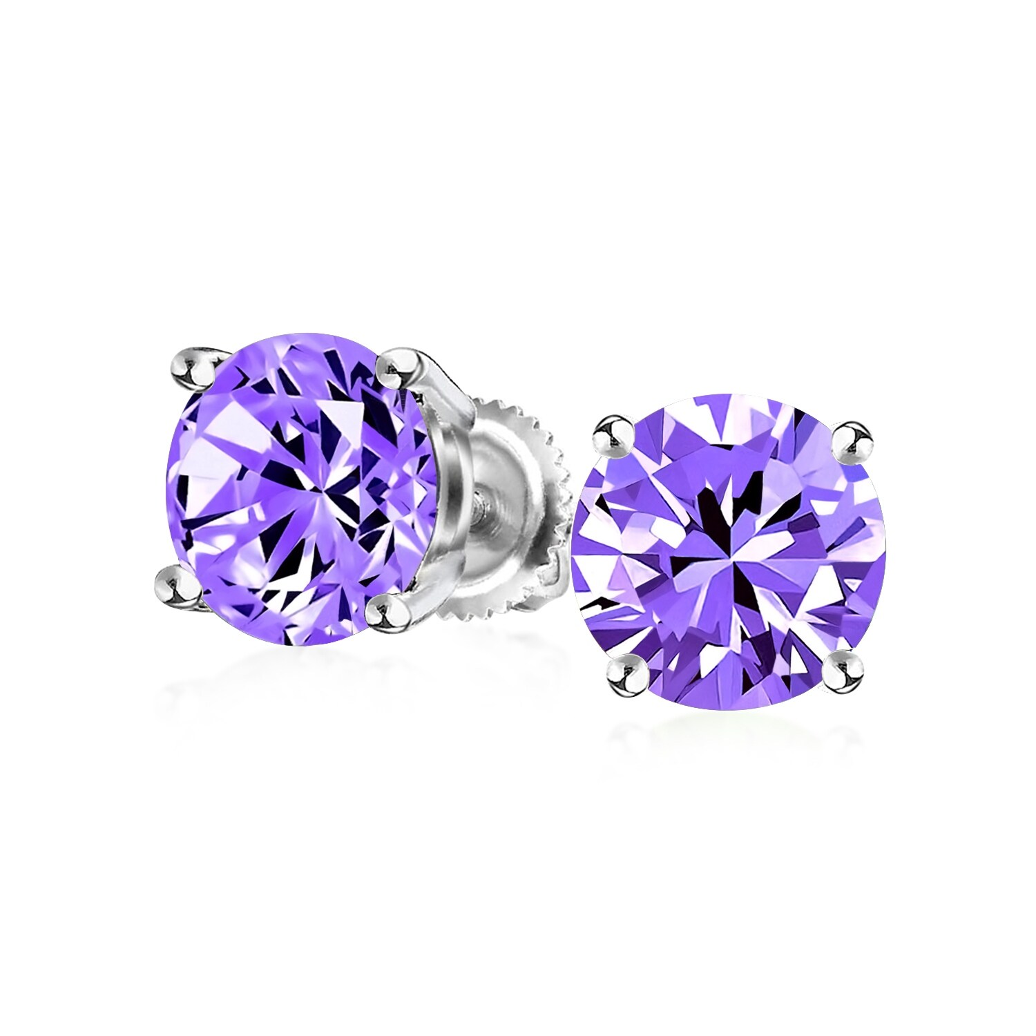 925 Sterling Silver 2.00 ct Purple Amethyst Round 6mm CZ Leverback Earrings Stud