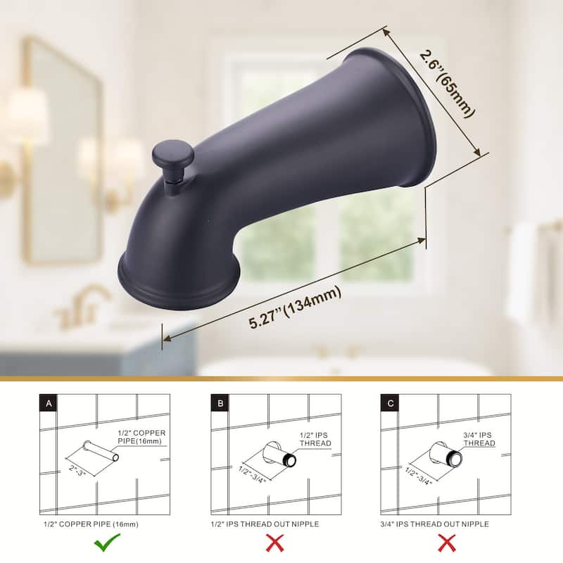 WOWOW Modern Style Bathtub Spout with Integrated Diverter