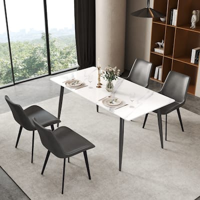 63" Rectangle Modern Kitchen Table with Sintered Stone Dining Table Top and Metal Legs