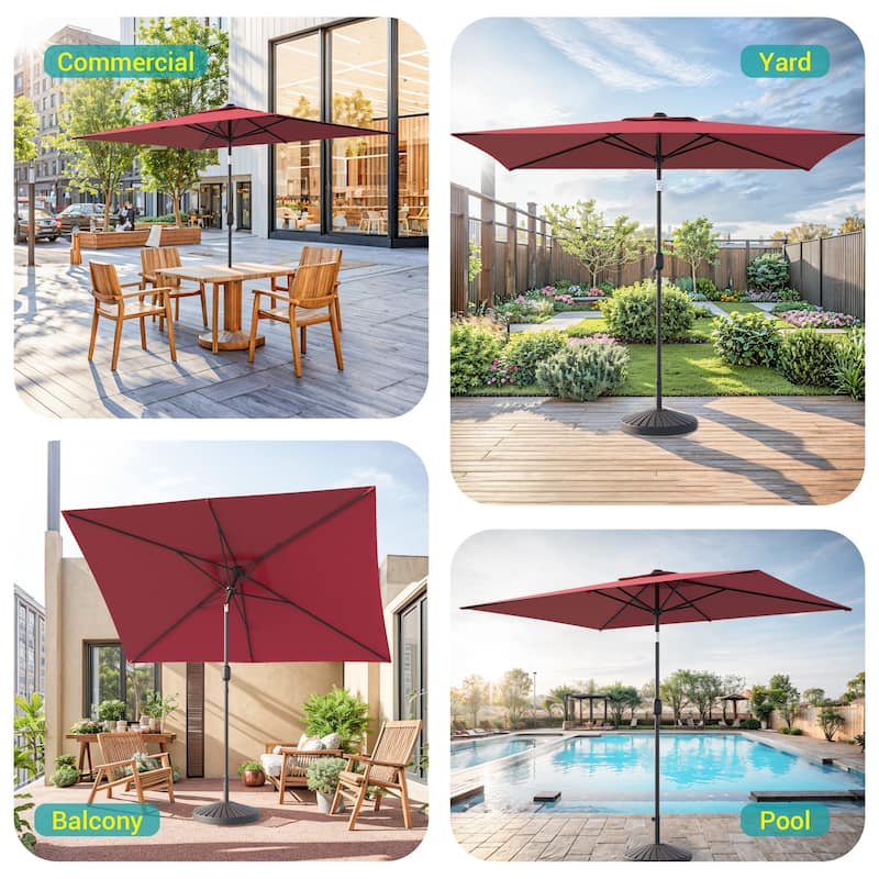 Bonosuki 10 x 6.5ft LED Patio Rectangular Umbrella Outdoor Market Umbrella Aluminium/Steel with Tilt and Crank