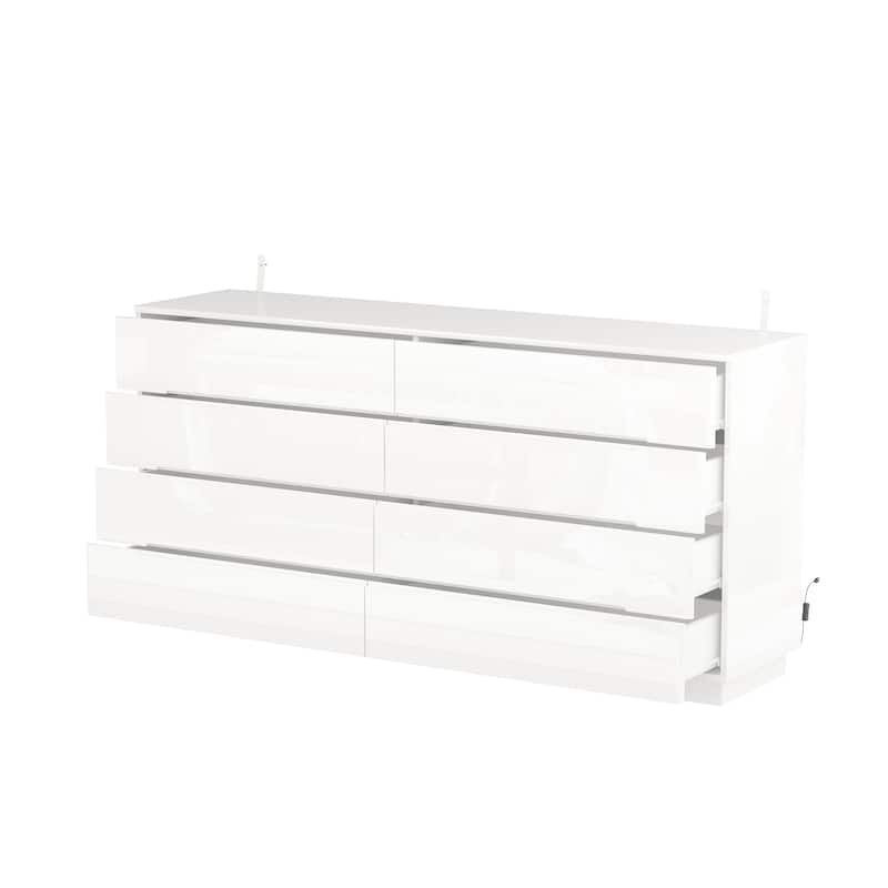 8 Drawer Double Dresser Dressers with High Gloss Drawers With Light