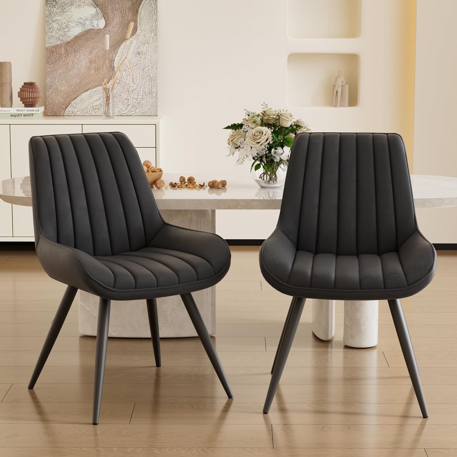 Set of 2 Modern Upholstered Dining Chairs with Thickened Cushion and Ergonomic Back Design
