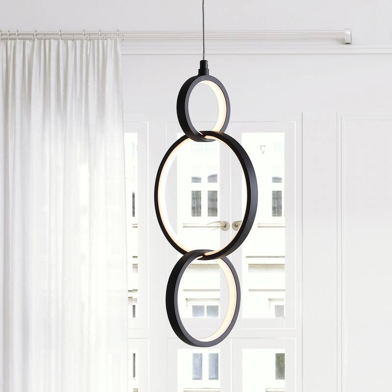 Orbit 7.75" Adjustable Integrated LED Metal Ring Pendant, Black by JONATHAN Y