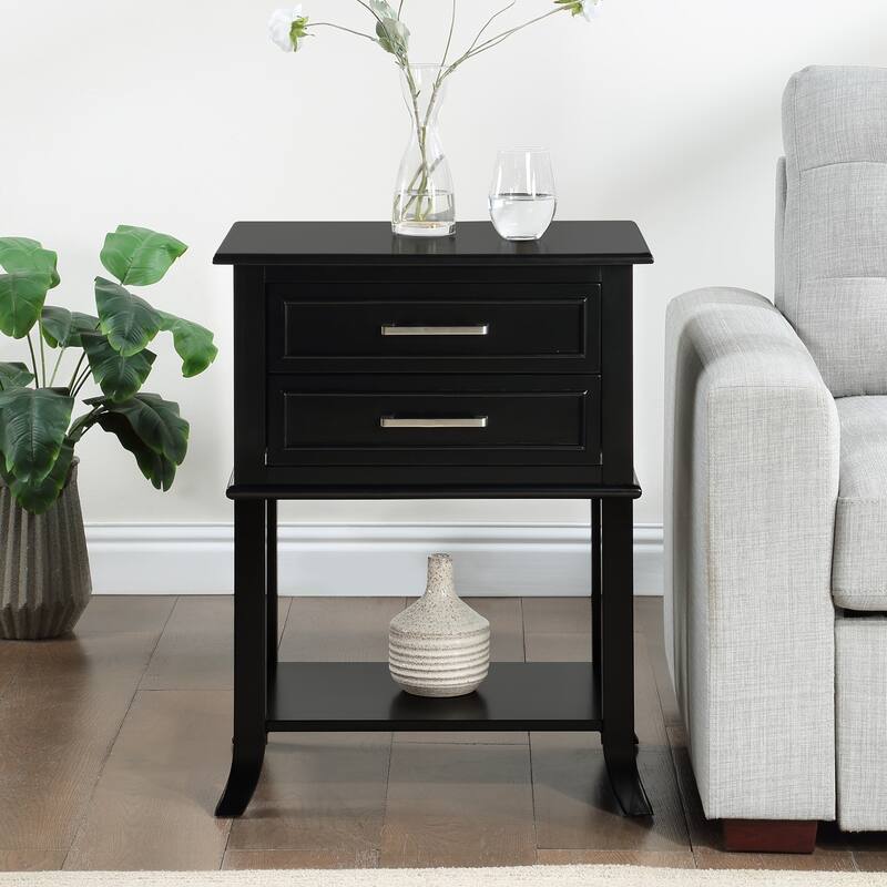 2 Drawer End Table with Shelf Modern Decorative Molded Front Storage Nightstand Solid Wood Flared Leg Accent Table - 22