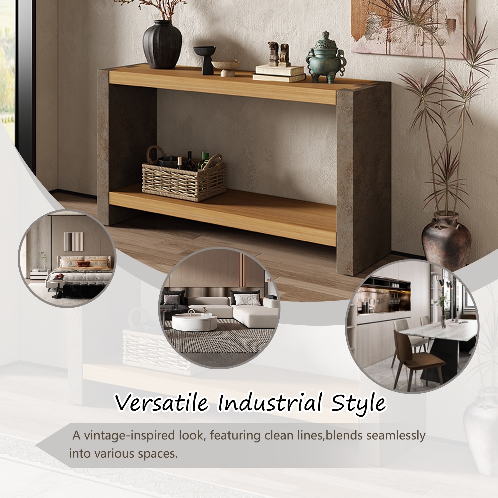 Mirod Vintage Industrial Console Table with Premium Wood Veneer - Overstock  - 43113628, image size:2000x2000