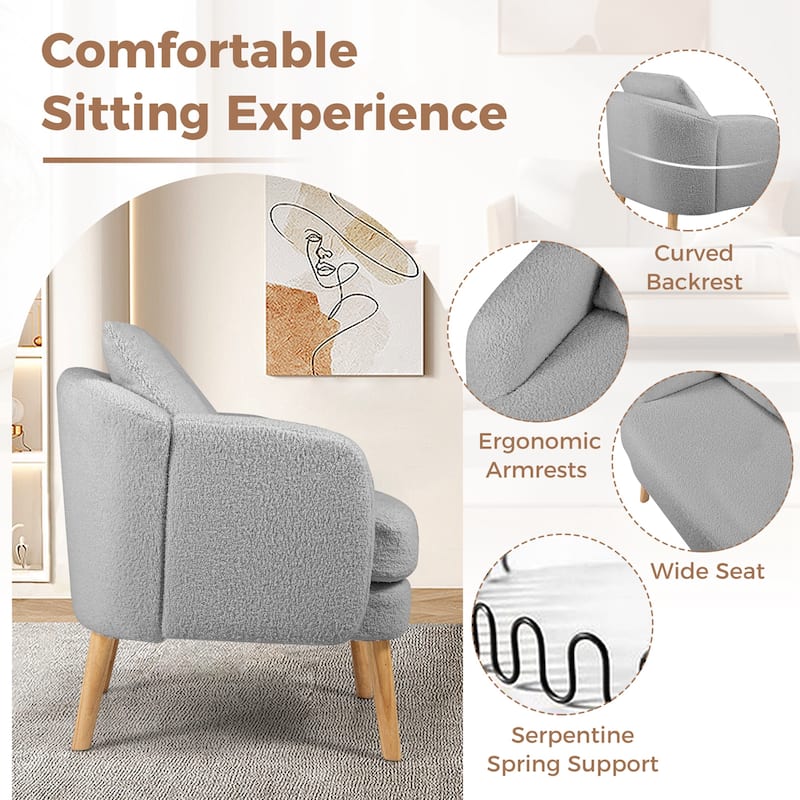 Gymax Sherpa Accent Chair Set of 2 w/ Seat Cushion & Pillow Rubber