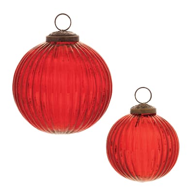 Ribbed Glass Ball Ornament (Set of 12) - N/A