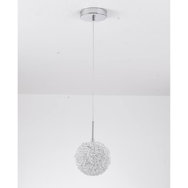 1-Light Chrome Steel Single Pendant With Clear Crystal Beaded Ball