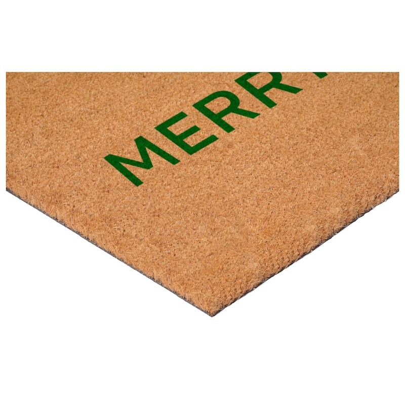 HomeRoots 17" X 29" Brown And Green Christmas Merry and Bright Outdoor Coir Door Mat - 17.00' X '29.00