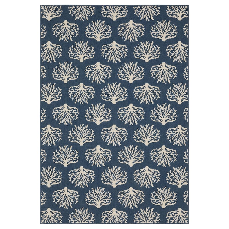 Miramar Coastal Coral Navy/ Ivory Indoor/Outdoor Area Rug - 7'10" x 10'10"
