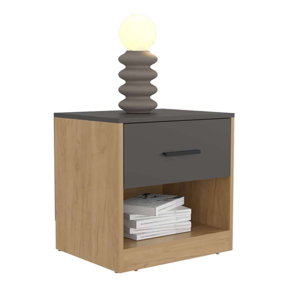 Modern Matt Grey and Macadamia Nightstand with Drawer