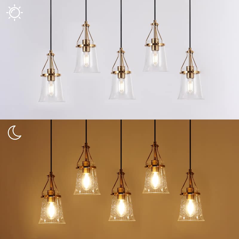 Haye Modern 5-Light Glass Chandelier Black Gold Island Lights for Dining Room - W 33.5" x D 5.5" x H 10"