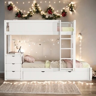 Twin-over-Twin Bunk Bed with Twin size Trundle, Storage and Desk,Multifunctional Bunk Bed with Storage