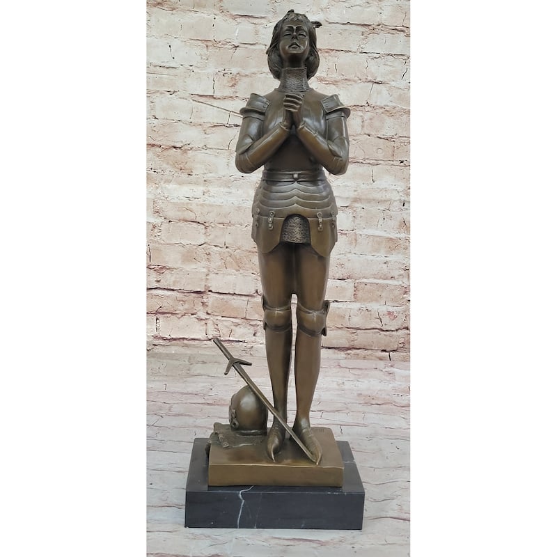 Saint Joan Of Arc In Armor Praying - Bronze Sculpture Statue By Mercie