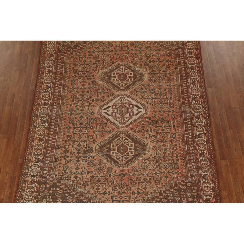Tribal Qashqai Persian Vintage Area Rug Hand-Knotted Wool Carpet - 7'0"x 9'10"