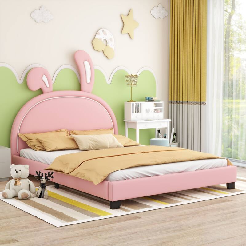 Upholstered faux leather platform bed