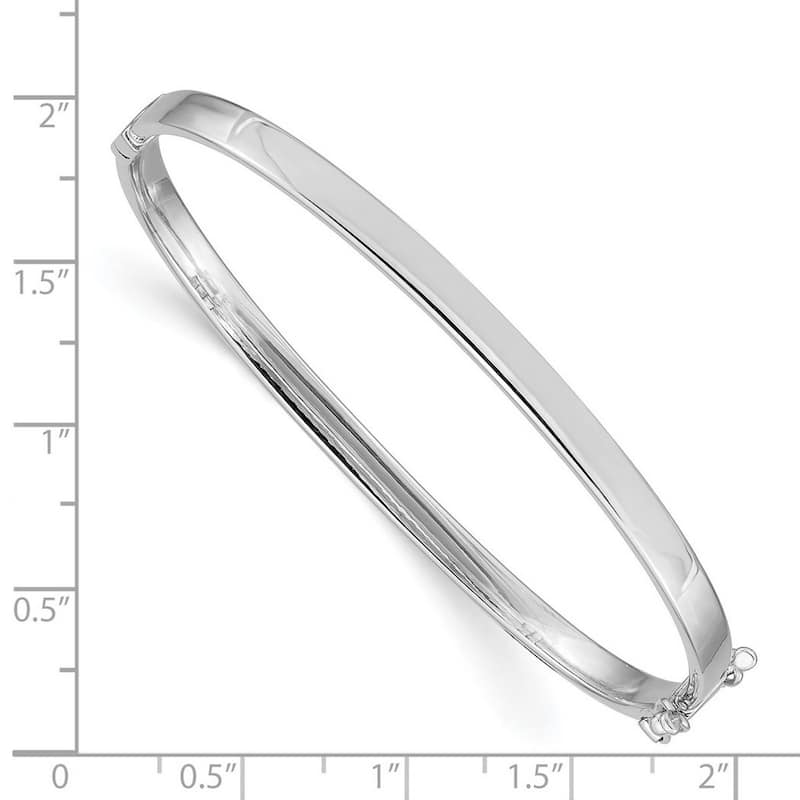Curata 14k White Gold Polished Hollow tube Safety clasp 4mm Hinged Cuff Stackable Bangle Bracelet