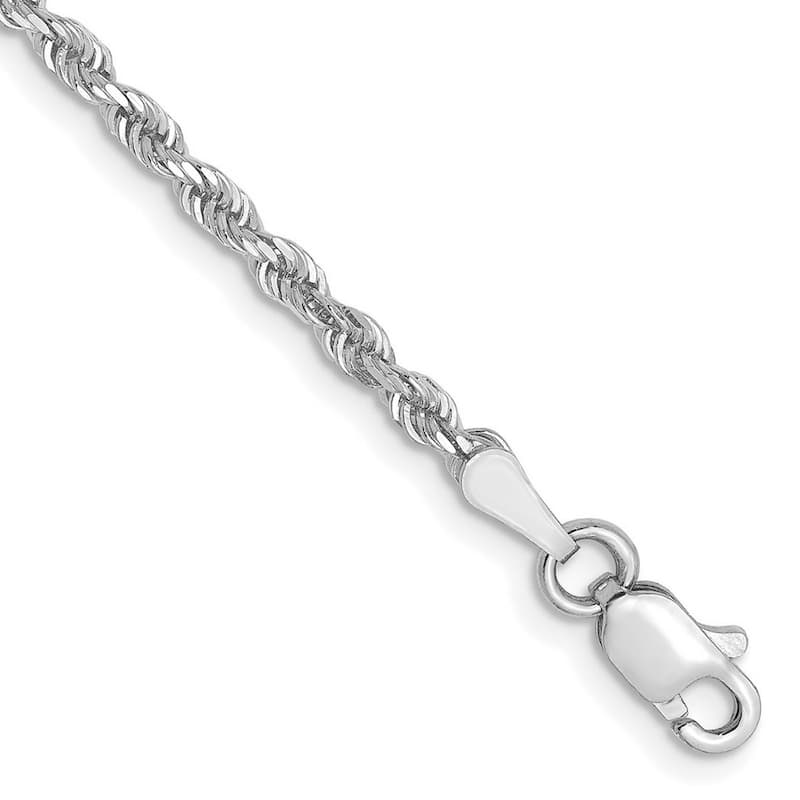 Curata 10k White Gold 2.5mm Sparkle Cut Rope Chain Bracelet Options: 7" 8"