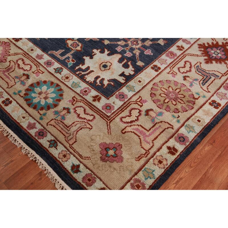 Navy Blue Oushak Indian Area Rug Hand-Knotted Wool Carpet - 9'3" x 12'0"