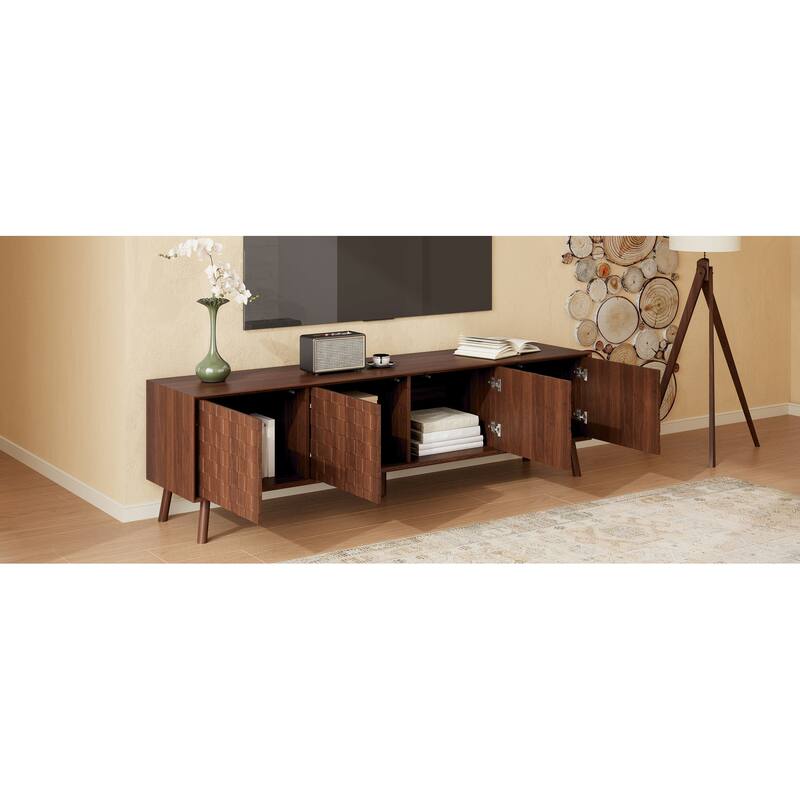 Modern 70" TV Stand for TVs up to 80", Entertainment Center Media Console Table with Solid Wood Legs