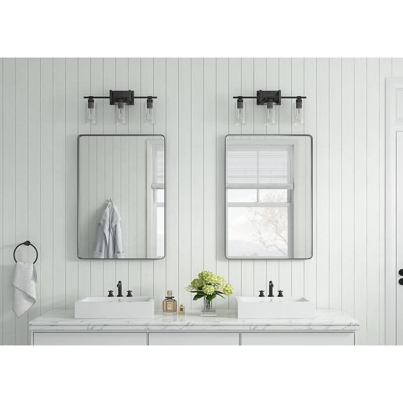Modern Black 3-Light Cylinder Clear Glass Style Vanity Lamp