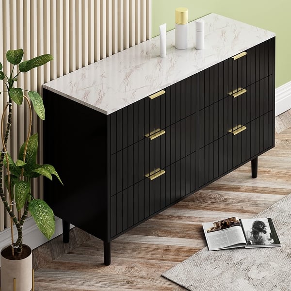 Black 6 Drawer Double Dresser for Bedroom, Dual Chest of Drawers Modern  Dresser for Bedroom with Gold Handles - Bed Bath & Beyond - 38233483