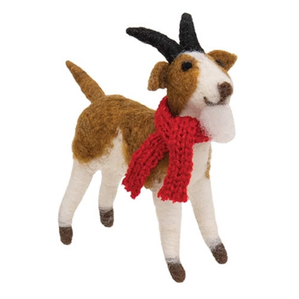 Billy Goat with Scarf Felted Ornament Christmas Farm Decor - 4" x 4"