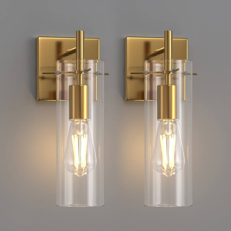 YANSUN Set of 2 Indoor Wall Sconces, Polished Copper, Clear Glass, E26 Socket