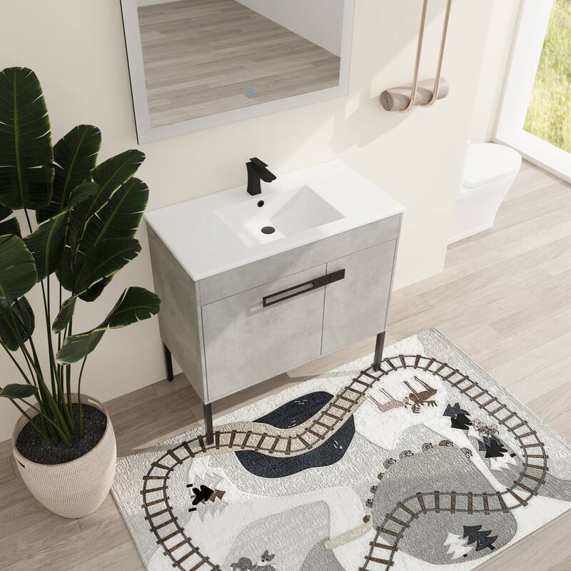 Malwee 24"/30"/36" FreeStanding Bathroom Vanity, Floor Stand Bathroom Vanity with Ceramic Top,Soft Close Door