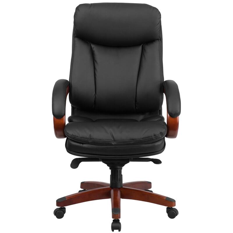 High Back LeatherSoft Chair w/Synchro-Tilt Mechanism, Mahogany Wood Base