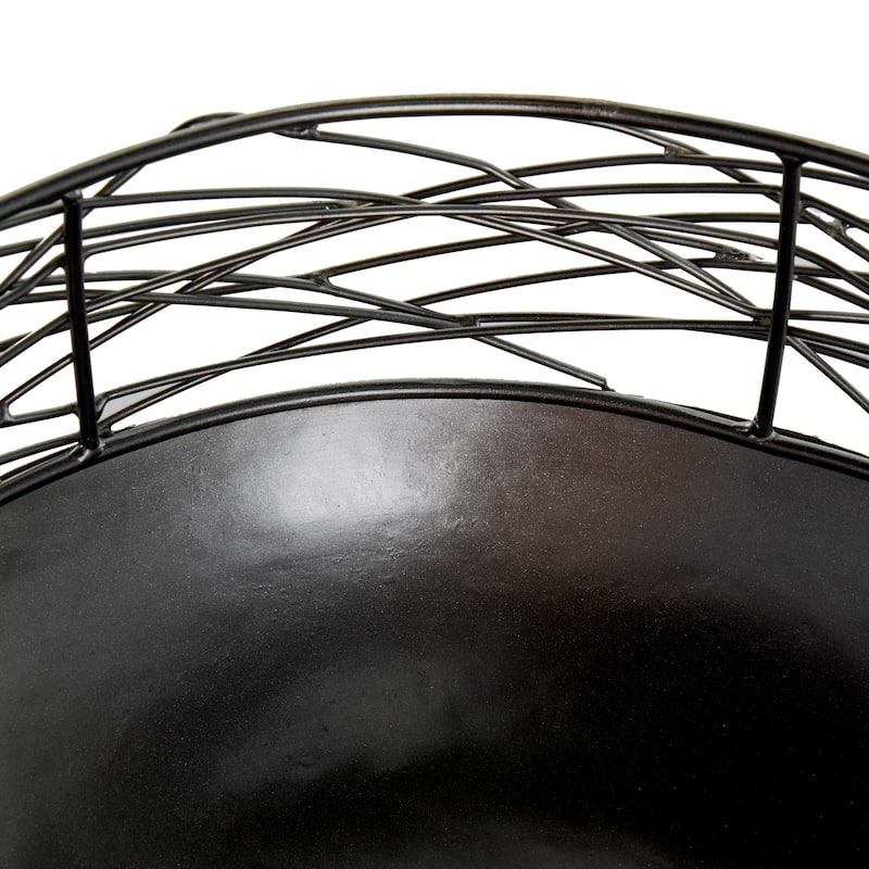 Black Metal Intertwined Wire Abstract Decorative Bowl Decorative Bowl with Solid Matte Base (Set of 2)