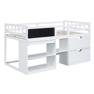 Twin Loft Bed with Rolling Desk, Shelf & Drawers - White Finish