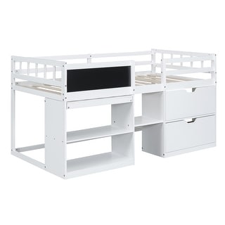Twin Low Loft Bed with Rolling Desk, Drawers, and Shelf