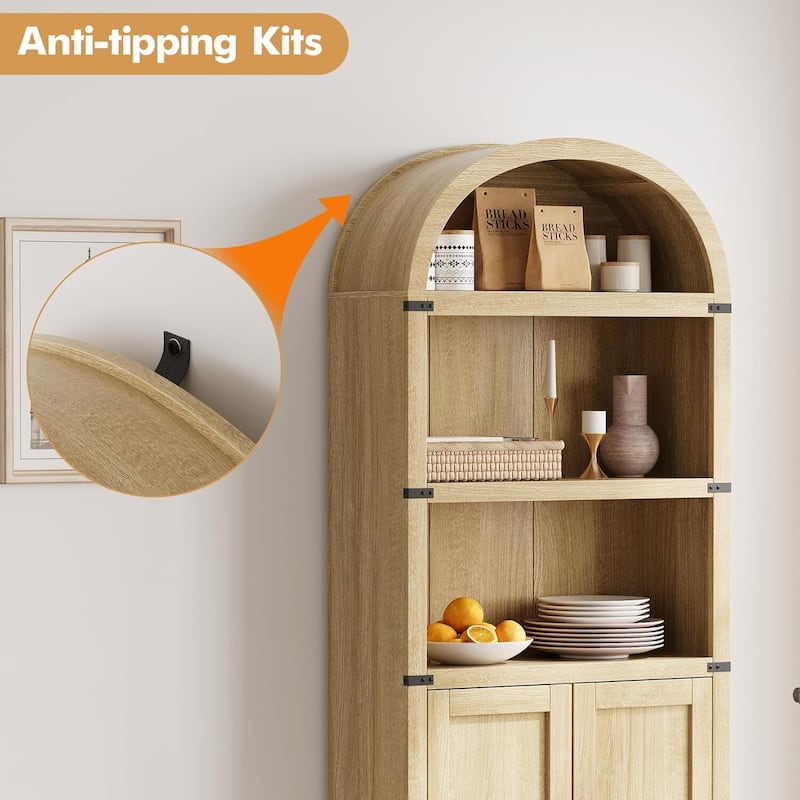 71.65" Tall Farmhouse 3-Tier Arched Bookcase, Display Storage Shelf - N/A