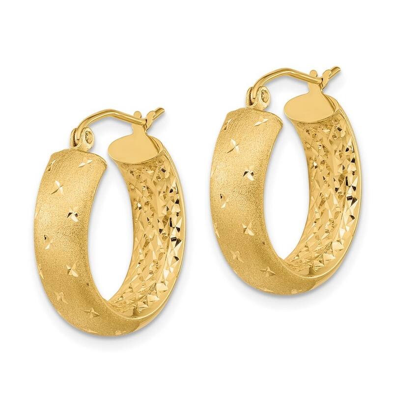 Curata 14k Yellow Gold Polished Satin and Sparkle Cut In Out Hoop Earrings - 20.83x19.4mm