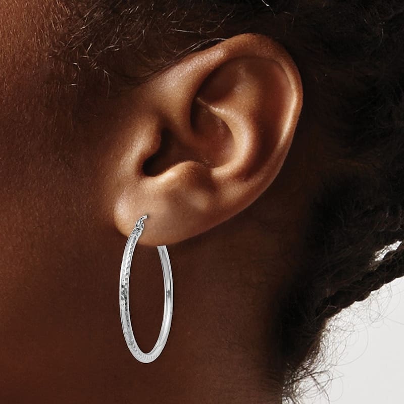 Curata 14k White Gold Polished Sparkle Cut 2mm Round Tube Hoop Earrings - 25x25mm Jewelry Gifts for Wo