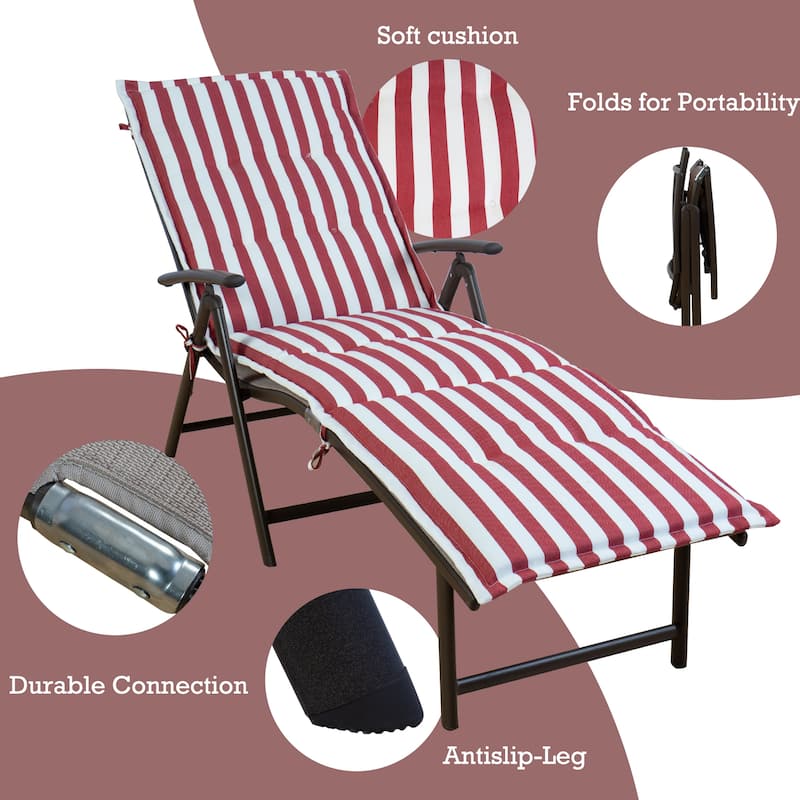 Kozyard Cozy Aluminum Beach Yard Pool Folding Reclining 7 Adjustable Chaise Lounge Chair with Cushion
