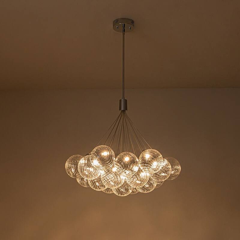 Chrome 19-Light Dimmable LED Ribbed Glass Bubble Chandelier