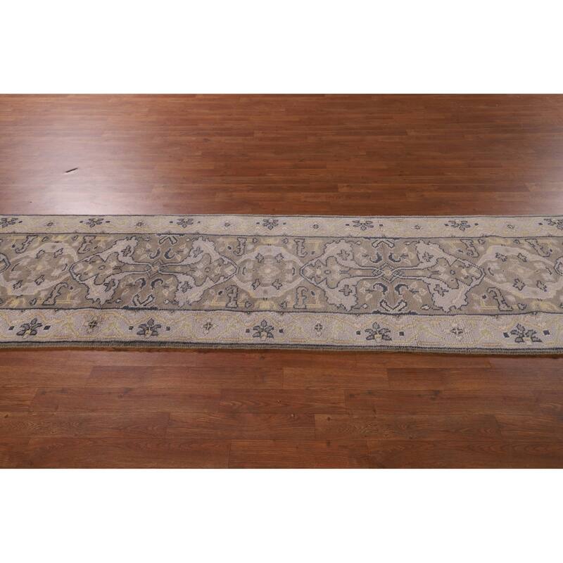 All-Over Oushak Oriental Runner Rug Handmade Brown Wool Carpet - 2'8" x 10'11"