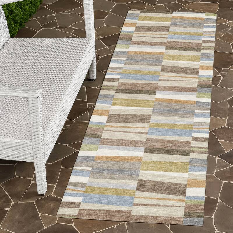 Machine Washable Indoor/ Outdoor Modern Antonito Chantille Rug - Beige - 2'3" x 7'6"