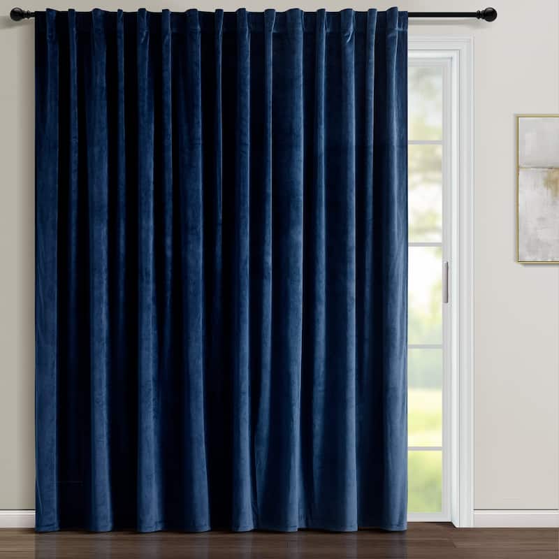 Lush Decor Prima Velvet Solid Light Filtering Back Tab Rod Pocket Window Curtain Panels Set - 84 x 114 - Navy