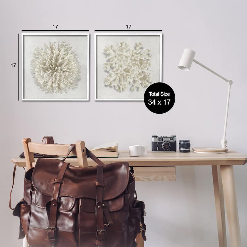 Stupell Distinct Natural Coral Framed Giclee Art Design By Caroline Kelly (Set of 2)