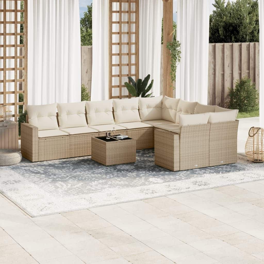 vidaXL Garden Sofa Set Beige PE Rattan and Powder-Coated Steel Large - 21.7 x 21.7 x 14.6