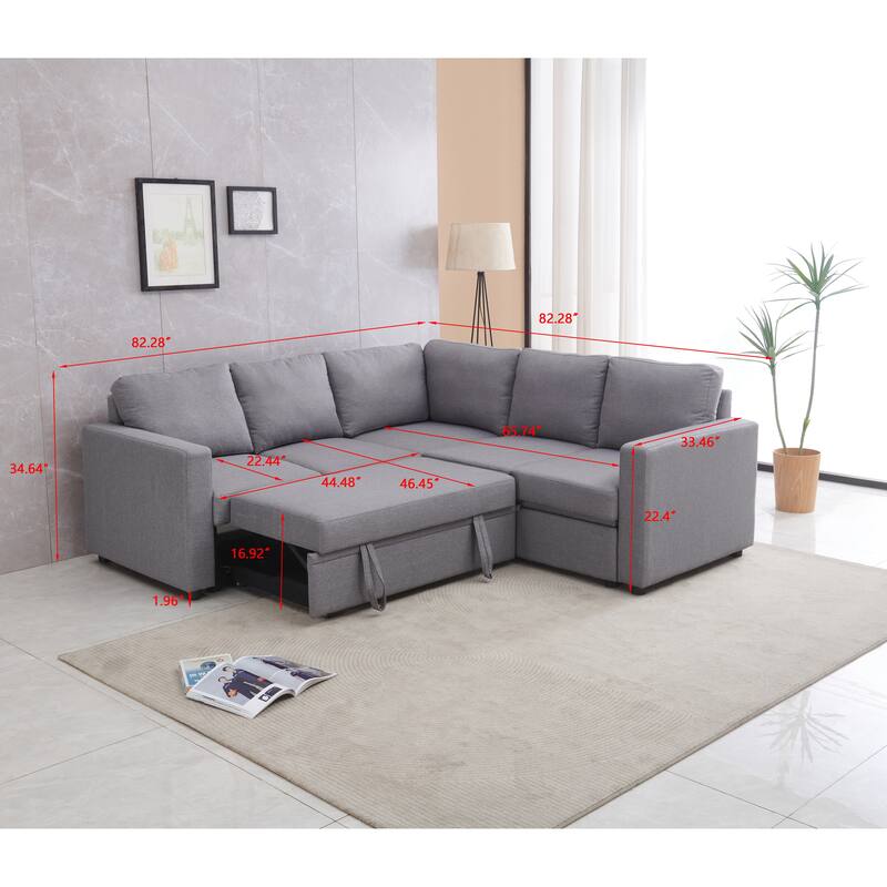 Sectional Sofa Bed, Black, Polyester, 82x82x35 inches - Space-saving, Durable & Easy Install